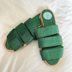 Santa Elisa Green Metallic Slide Sandals Womens 37 / US Size 6.5 Wicked Sandals